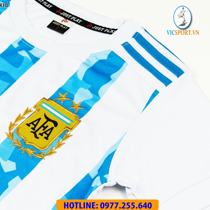 Áo Bóng Đá Trẻ Em , Quần Áo Đá Banh Đội Tuyển ARGENTINA Vải Thun Lạnh Thoáng Mát Cho Bé - Vicsport