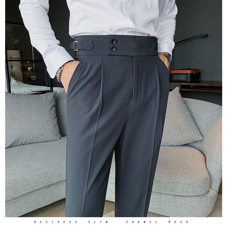 Quần âu Sidetab baggy nam cạp cao Premium, Quần vải Tuyết mưa, thoáng mát, không bai, không nhàu, dễ mặc đi làm, đi học