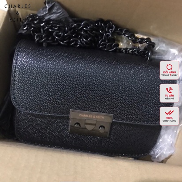 Túi Khóa Bấm Đen Da Trần C&K