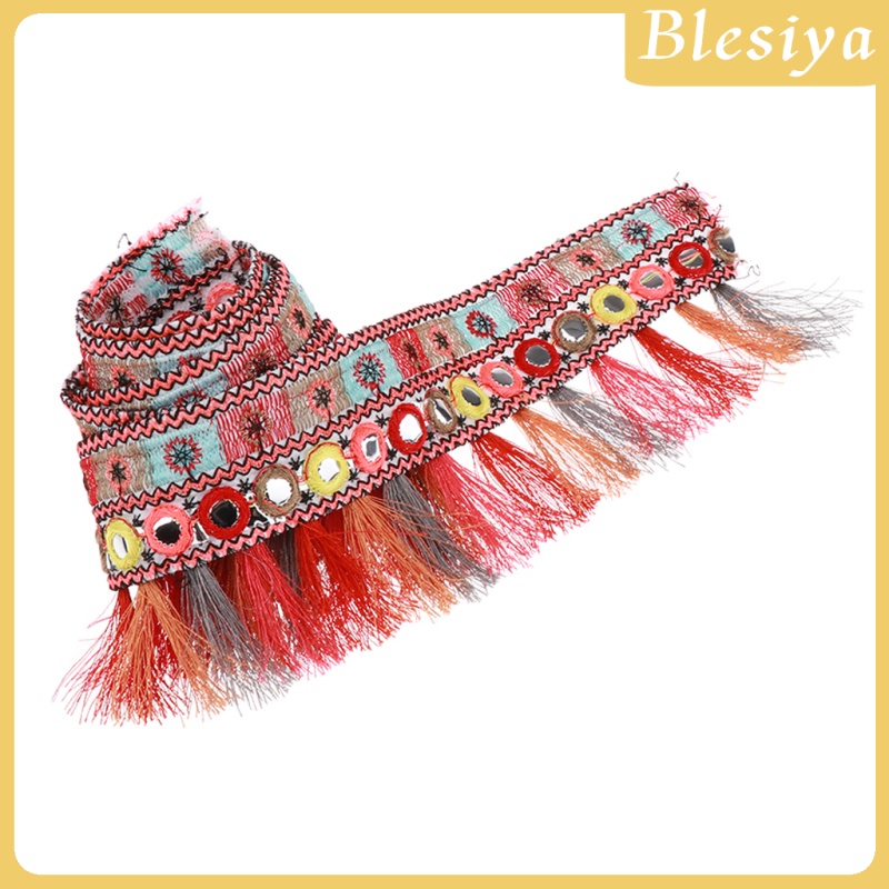 [BLESIYA]3x1 Yard Red Ethnic Jacquard Ribbon Tassel Fringe Trim DIY Crafts Supplies