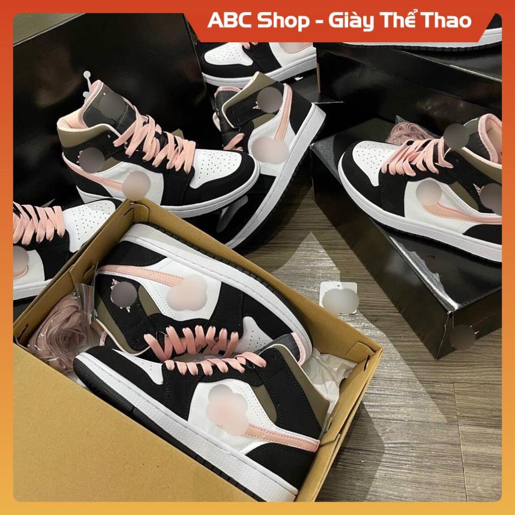 [FreeShip+ Hàng Cao Cấp] Giày Sneaker Jd1 đen trắng rêu nhạt dây hồng Full hộp, Giầy JD1 high trắng hồng đen rêu