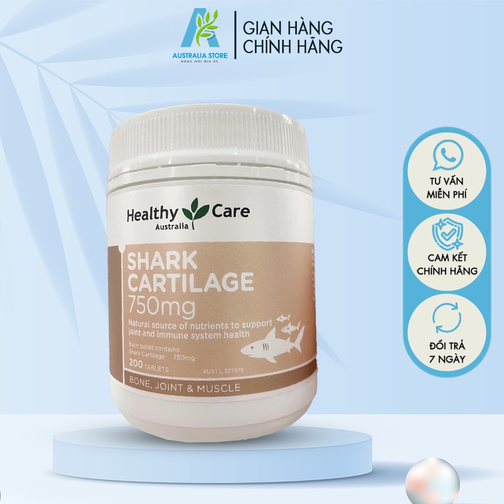 Sụn Vi Cá Mập Úc Healthy Care Shark Cartilage Viên Uống Giảm Đau xương khớp 750mg 200 viên - CH035
