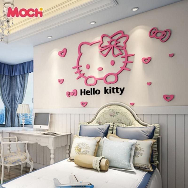 Bộ decal dán trang trí tường hình Hello Kitty bằng acrylic