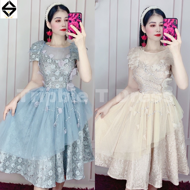 Đầm xoè dự tiệc công chúa lưới nhũ kim tuyến TRIPBLE T DRESS - size M/L - MS361V