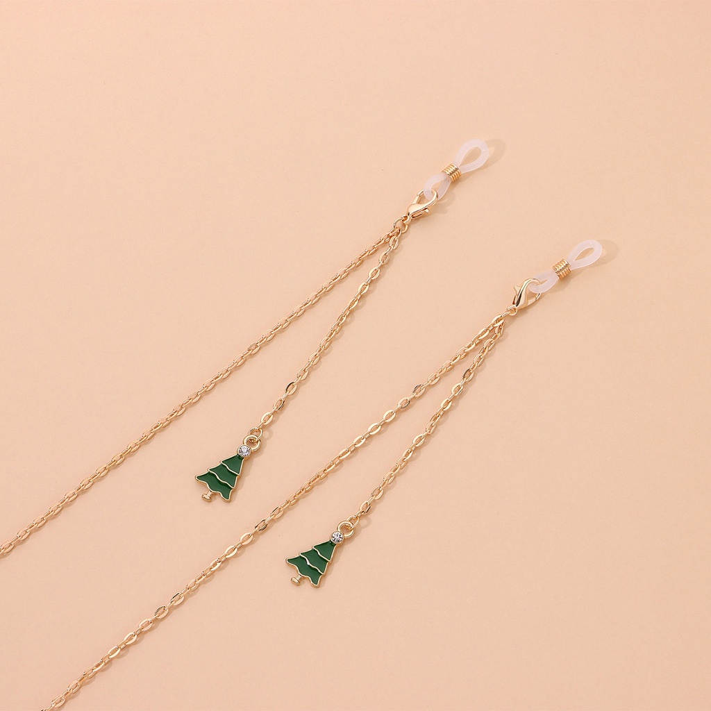 Dây Xích Gắn Mắt Kính Bằng Kim Loại Tráng Men Hình Cây Thông Giáng Sinh Thời Trang Cho Nữ