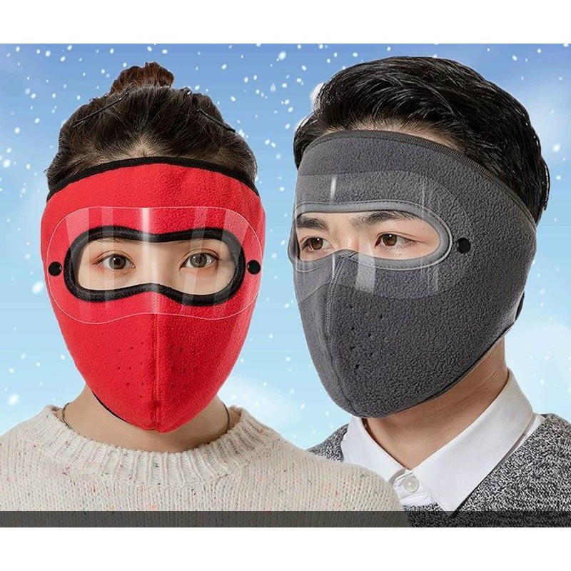 Khẩu trang ninja 2in1 Lót nỉ có kính Chống mưa gió lạnh bảo vệ mắt