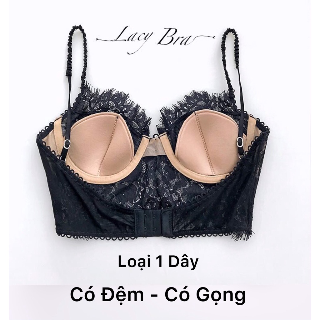 Áo bra ren, Áo bralette hàng cúc ren mềm xuyên thấu phối quần lọt khe sexy The Celynbra - B08