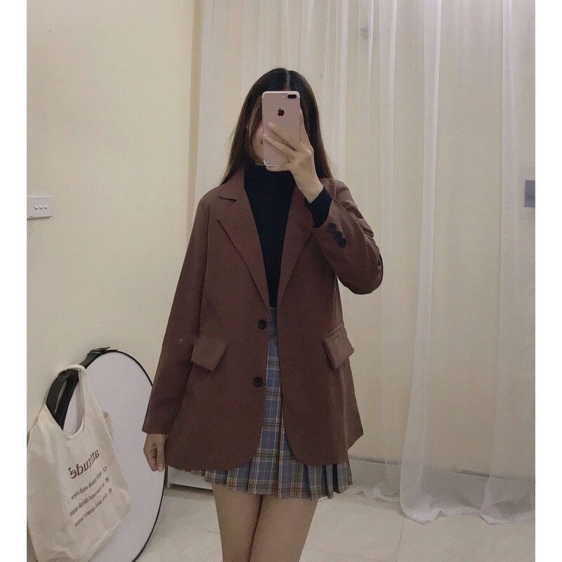 ÁO KHOÁC BLAZER 2 LỚP NÂU CHOCO QC ULZZANG HQ (Ảnh thật / Video)