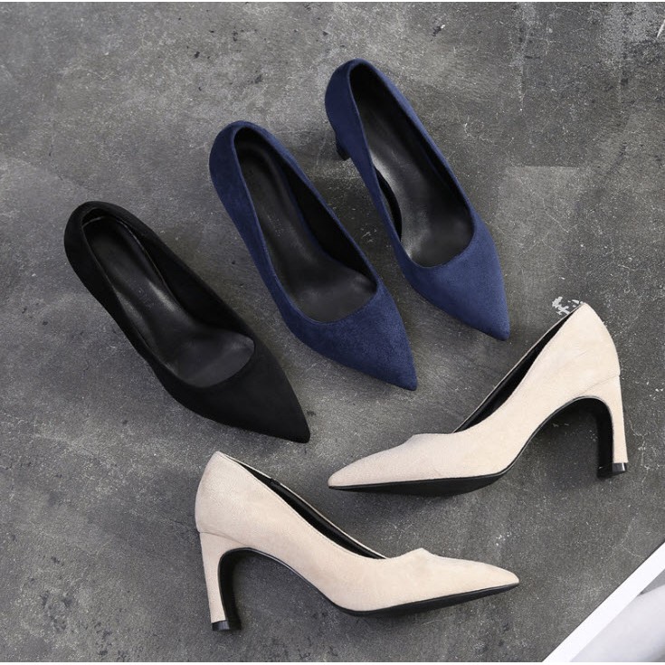 HÀNG CÓ SẴN (Size 40➡️43) _ Giày Da Lộn Gót Vuông Big Size