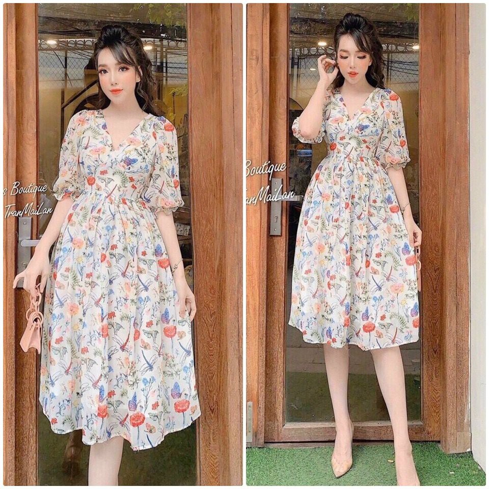 [FREE SIZE ĐẾN 52KG] ĐẦM MAXI TIỂU THƯ HOA NHÍ CỔ CHỮ V ULZZANG XINH XẮN - VN2040