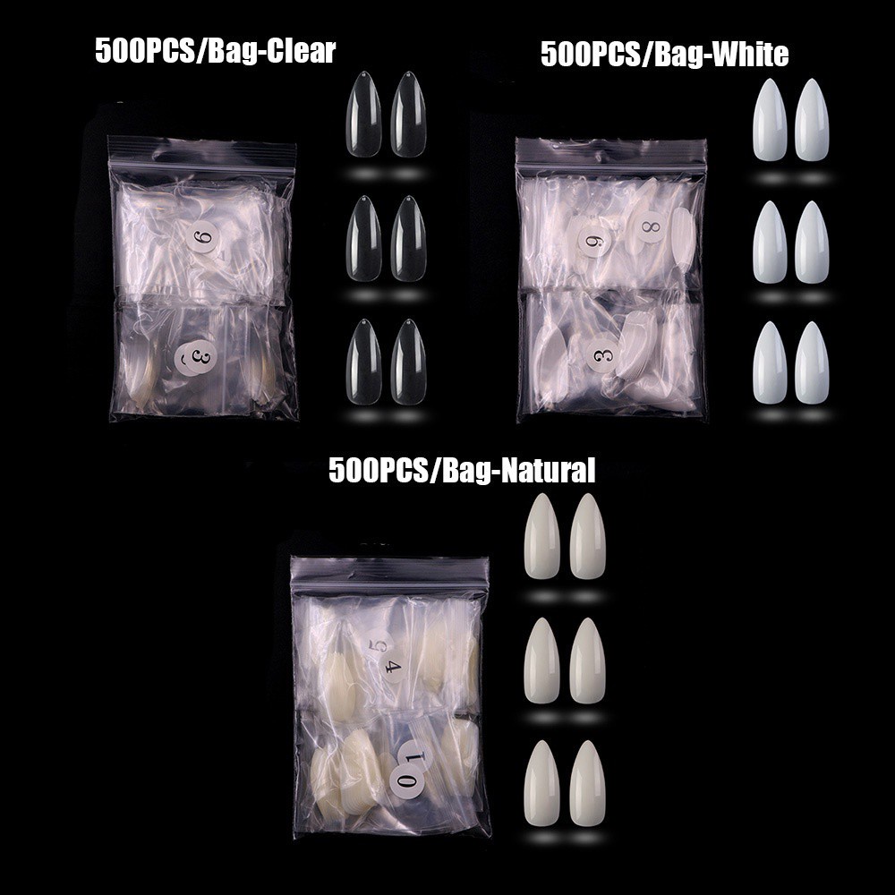 Set 100 / 500 Móng Tay Giả Bằng Acrylic Phủ Toàn Diện 3 Màu Tùy Chọn Diy