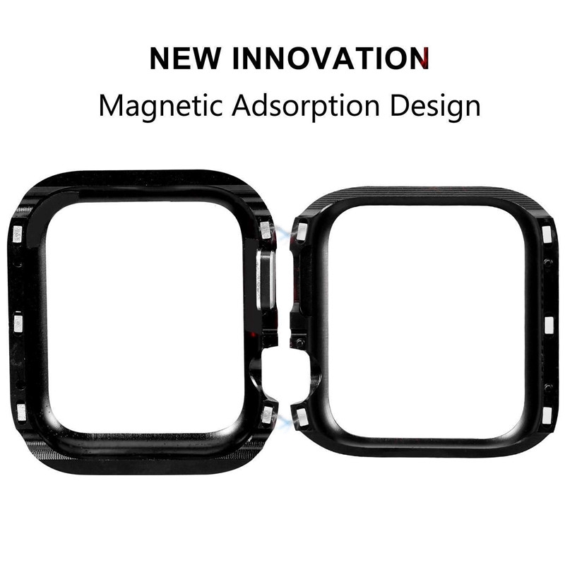 Ốp bọc nam châm khung kim loại + tấm kính trong suốt cho đồng hồ Apple iWatch Series SE/6/5/4/3/2/1 44mm 42mm 40mm 38mm