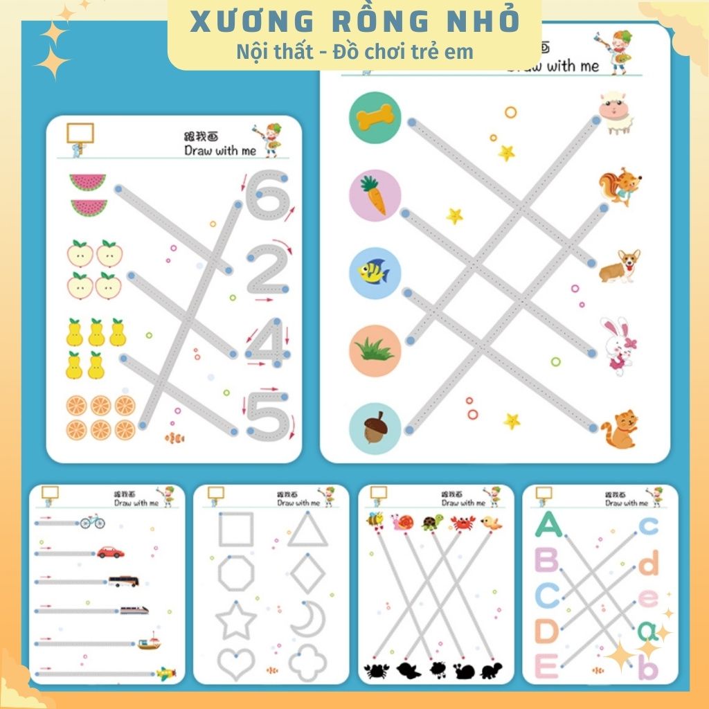 Vẽ nét cơ bản bộ 64 trang, Đồ Chơi Giáo Dục Sớm Cho Bé, Bộ Tập Tô Nối Chữ và Nét Vẽ Cơ Bản Cho Bé 3 - 6 Tuổi