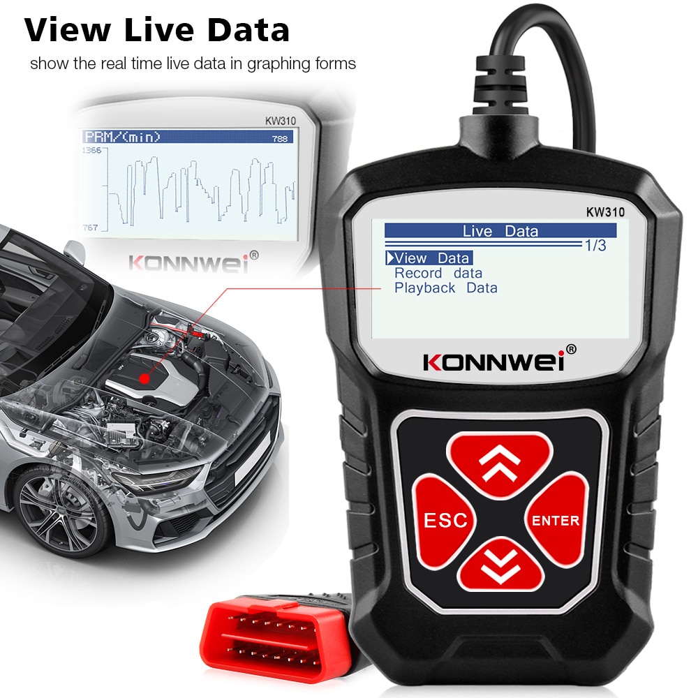Konnwei kw310 obd2 Cho Máy Quét Xe Hơi Tự Động obd 2, Máy Quét Ngôn Ngữ pk elm327