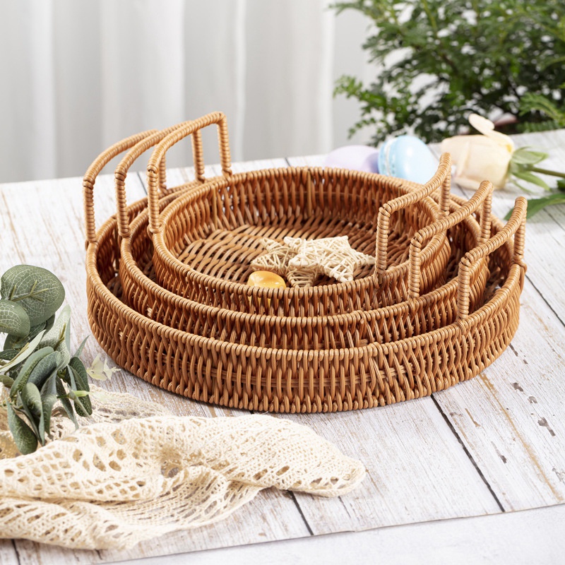 Giỏ Đan Mây Đựng Trái Cây Hình Tròn Có Tay Cầm Tiện Dụng