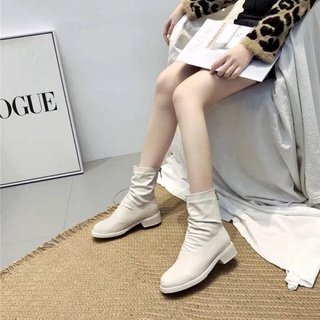 FREE SHIP Bốt nữ , boot nhăn cổ lửng sang chảnh