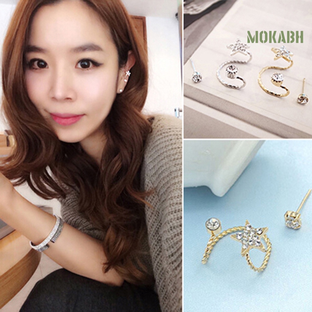 Set 2 Khuyên Tai Đính Đá Hình Ngôi Sao Chất Liệu Hợp Kim Thân Thiện Với Môi Trường Thời Trang Cho Nữ