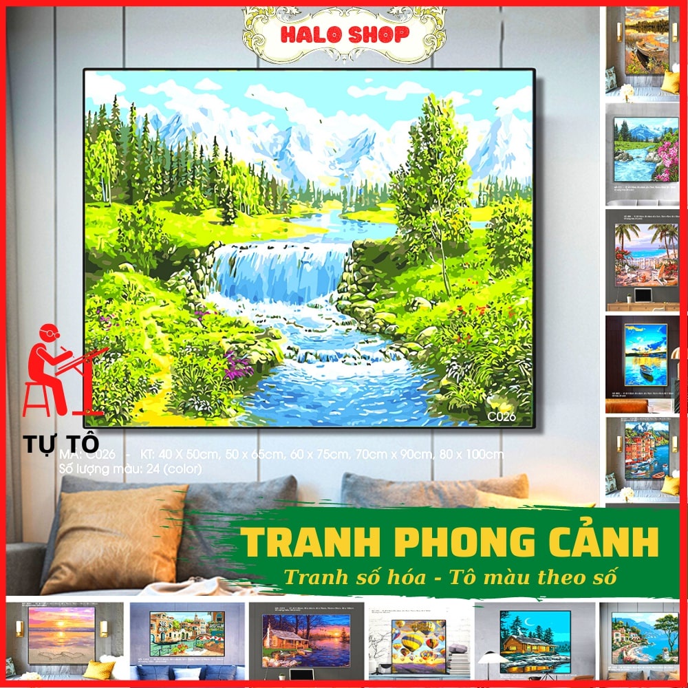 Tranh số hóa phong cảnh, Tổng hợp các mẫu HOT nhất | Tranh tô màu theo số kích thước 40x50 cm