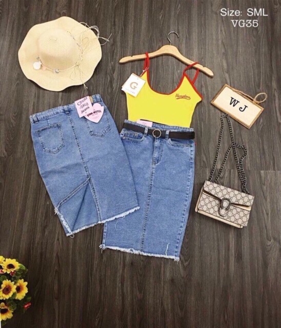 Chân váy ôm cao cấp jean co giãn chụp thật | BigBuy360 - bigbuy360.vn