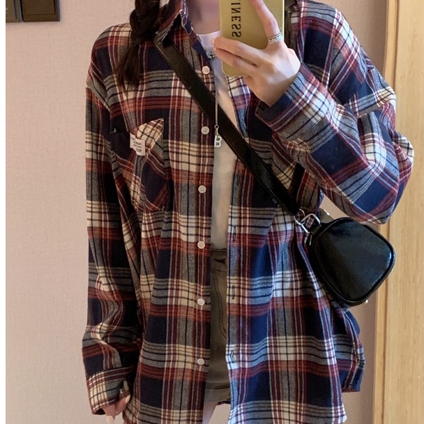 Áo Sơ Mi Tay Dài Form Rộng Họa Tiết Sọc Theo Phong Cách Retro Dễ Phối Đồ