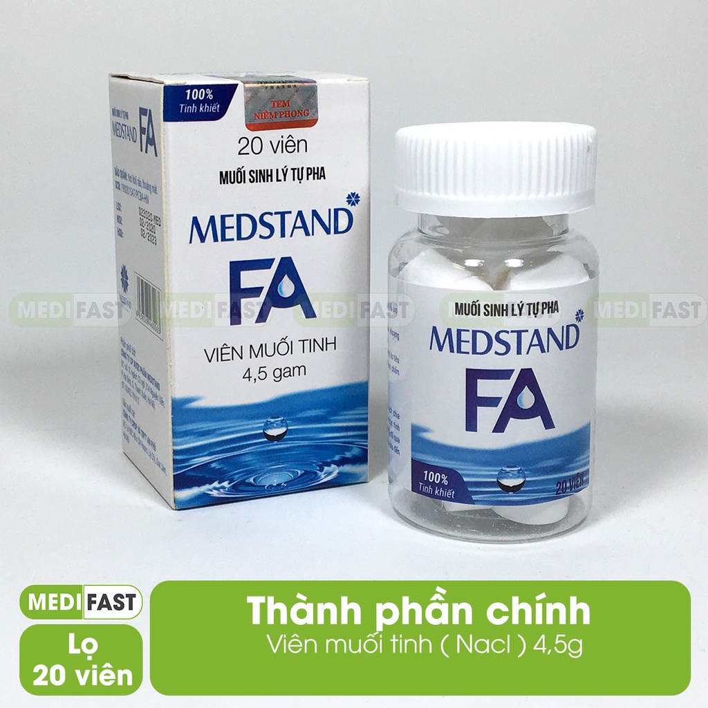 Viên muối sinh lý tự pha Medstand FA - Viên muối tinh khiết - Hộp 20 viên - dùng súc miệng, rửa vết thương