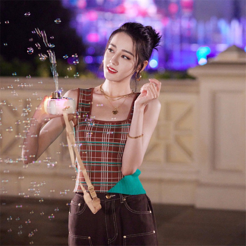 Áo Hai Dây Dệt Kim Ôm Dáng Họa Tiết Kẻ Sọc Màu Sắc Tương Phản Thời Trang Cho Nữ