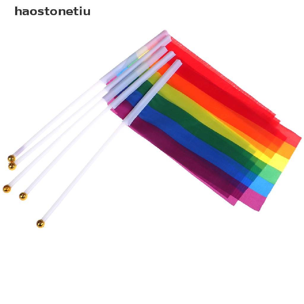 Ha Set 5 Cờ Cầu Vồng Cầm Tay Gay Pride Lesbian Peace LGBT
 N