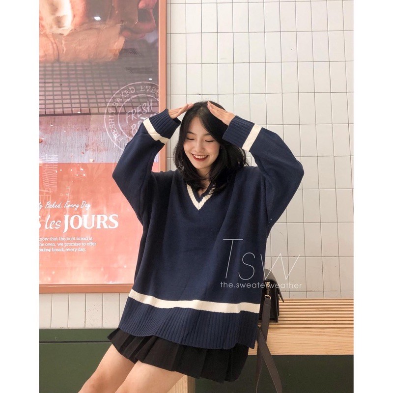 Áo len cổ tim phối viền xinh lắm - hàng QC | BigBuy360 - bigbuy360.vn