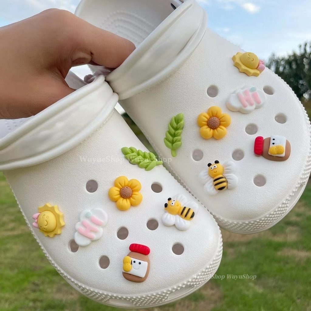Set 12pcs dép cá sấu dép cros sticker gắn dép cross charm sandal Phụ Kiện Trang Trí Giày Dép 3D Hình Hoa Dễ Thương-AA02