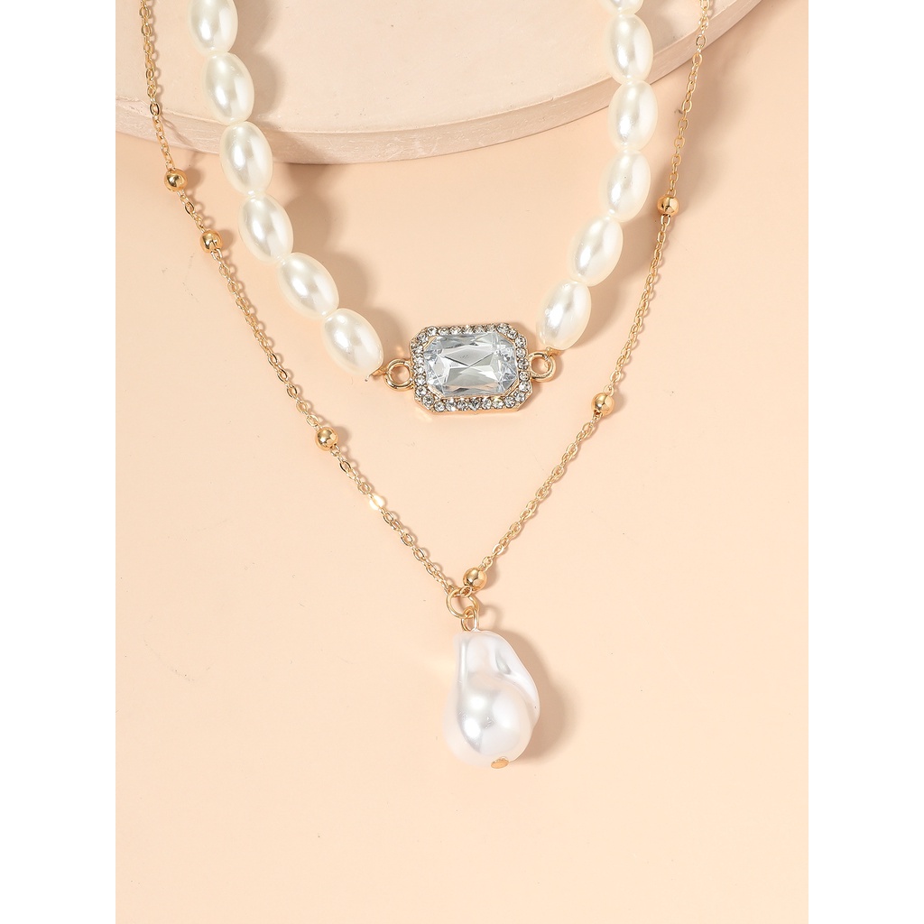 Vòng cổ Hai Lớp Đính Ngọc Trai Giả 2022 Thời Trang