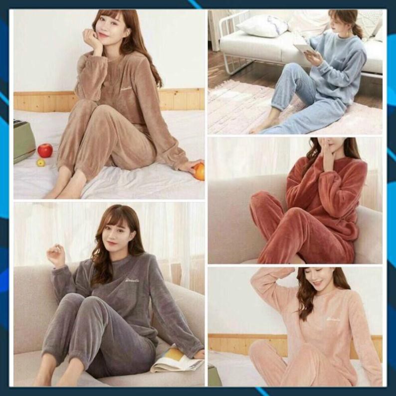 Bộ quần áo bông studio mặc nhà chất lông cừu siêu ấm