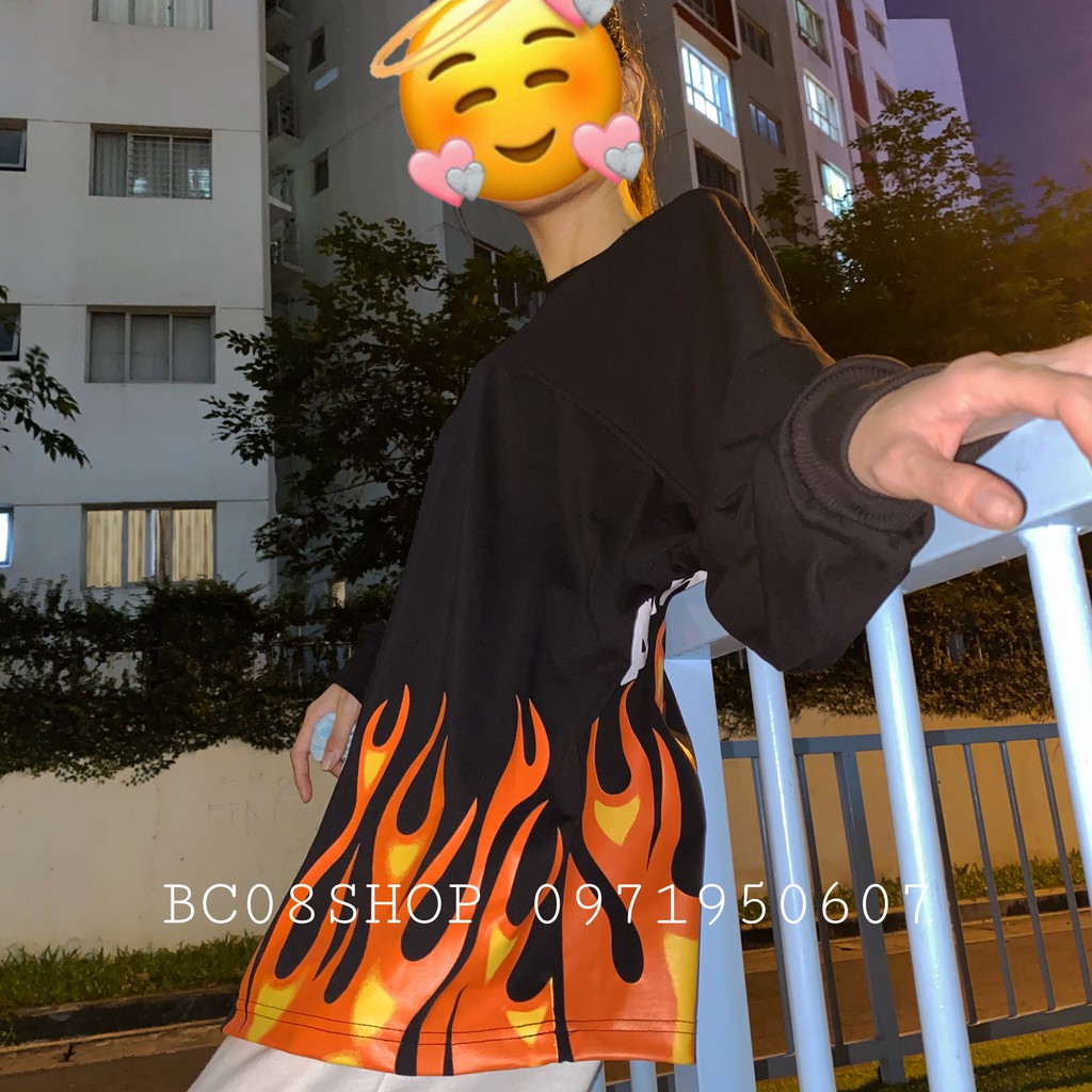 Áo Sweater Thun Tay Dài NGỌN LỬA Unisex form rộng Màu Đen BC151 | BigBuy360 - bigbuy360.vn