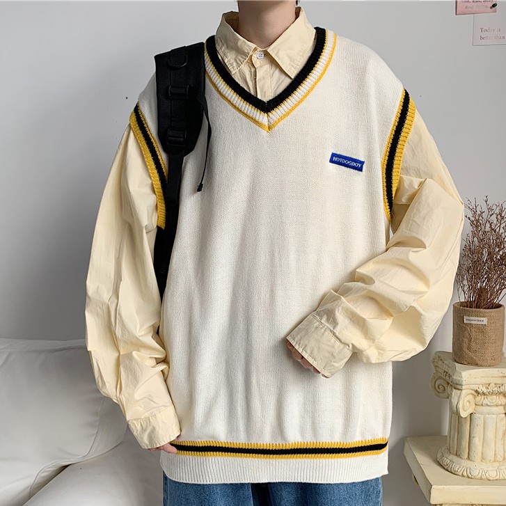 Áo khoác không tay dáng rộng phong áo khoác unisex áo len nam hàn quốc