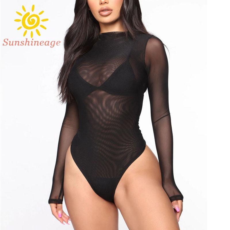 Bodysuit dài tay phối lưới xuyên thấu phong cách quyến rũ dành cho nữ | BigBuy360 - bigbuy360.vn