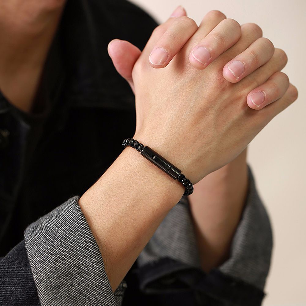 Vòng Đeo Tay Bằng Thép Không Gỉ Phong Cách Hip Hop Hàn Quốc Đơn Giản Có Thể Điều Chỉnh Cho Nam