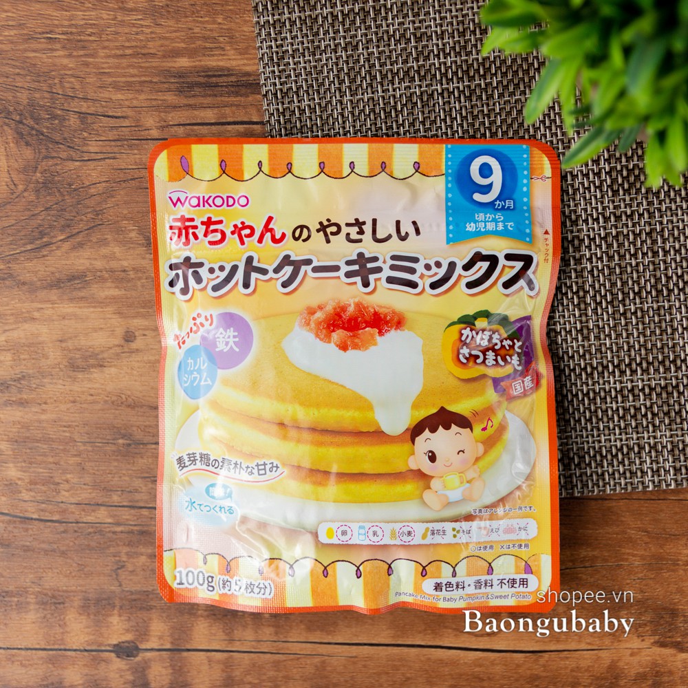 Bột làm bánh Wakodo 100gr, làm bánh pancake (bánh doraemon) cho bé 9m ăn dặm