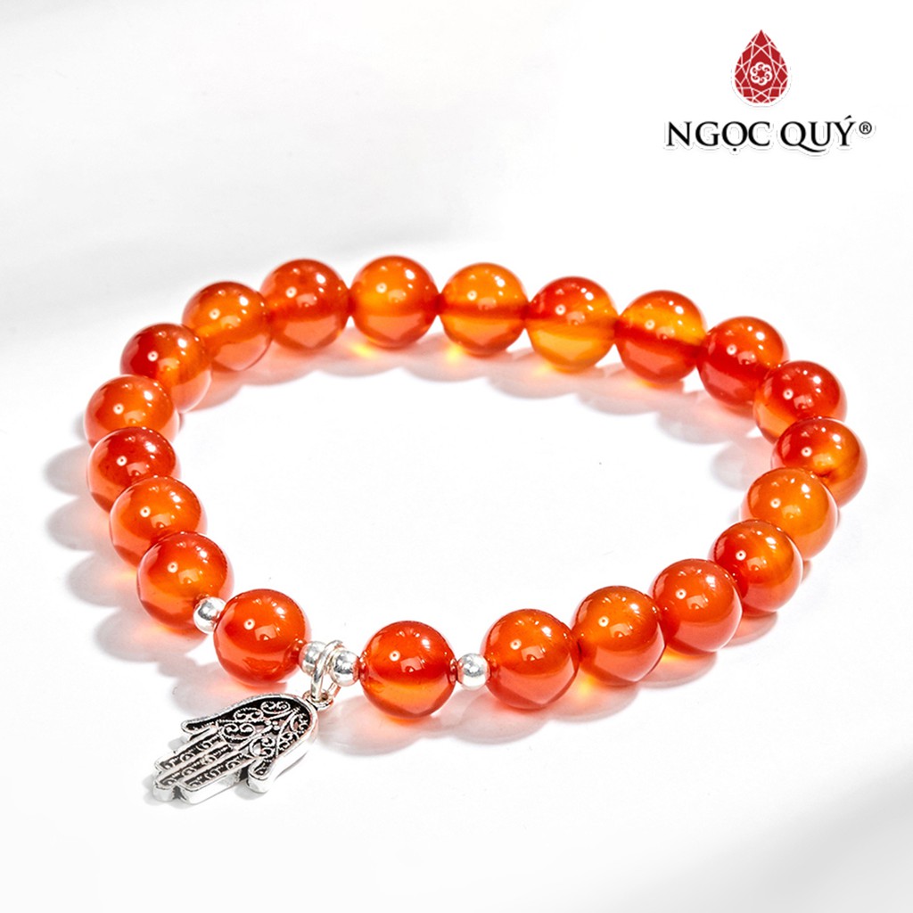 Vòng Tay Đá Mã Não Phối Bàn Tay Hamsa Bạc - Ngọc Quý