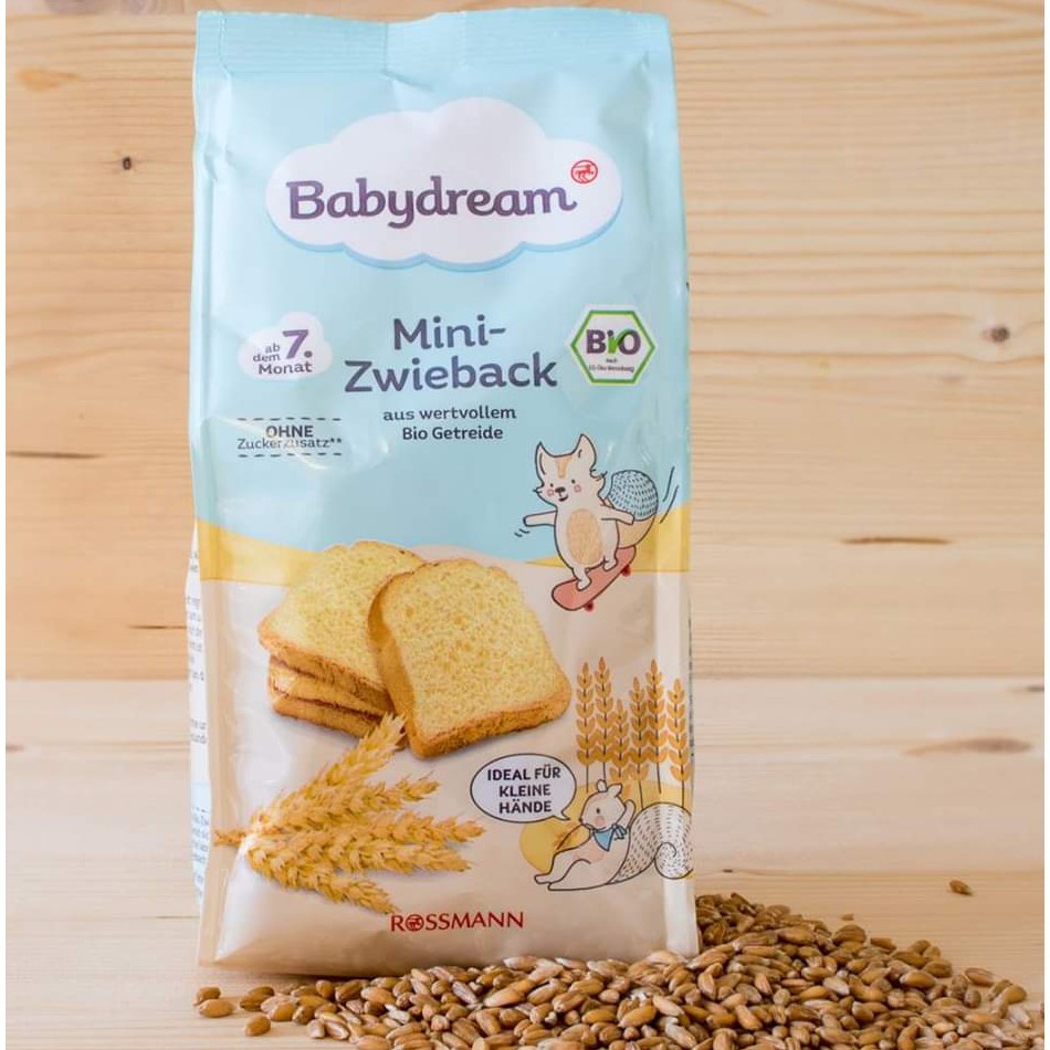 [BABYDREAM] Bánh mì khô hữu cơ cho bé ăn dặm từ 7 tháng tuổi, gói 100gr