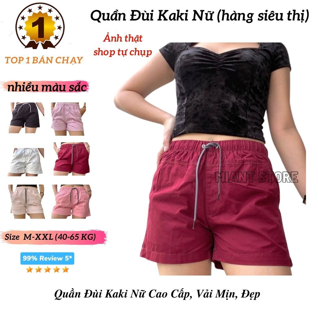 Quần Short Nữ Kaki ❤️Hàng Siêu Thị❤️ Quần Đùi Nữ Vải Kaki Cao Cấp, Mịn, Mát, Ống vừa, Lưng Thun, Đơn Giản,Trẻ Trung❤️FRE