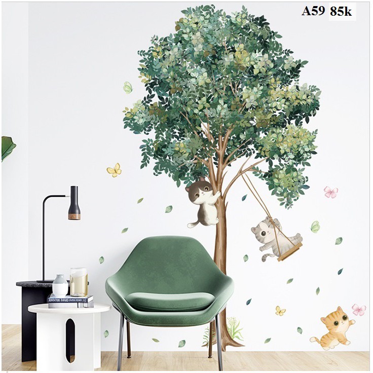 Decal dán tường cây xanh A59 phong cách Bắc Âu