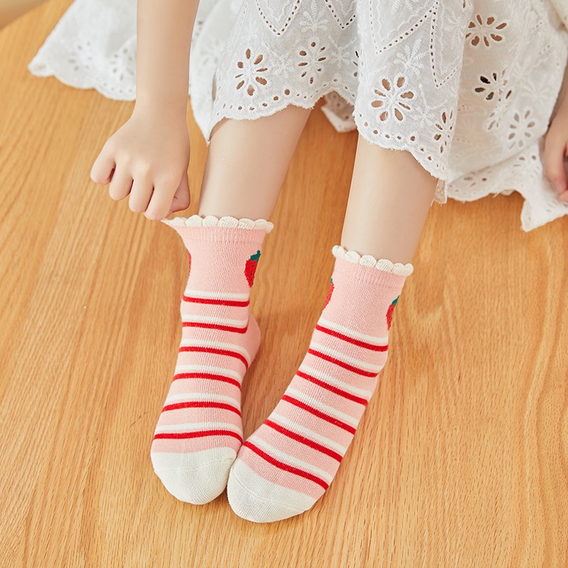 Set 5 Đôi Tất Cotton Màu Trơn Thoáng Khí Cho Bé Gái