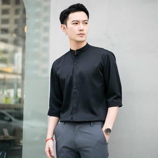 Sơ Mi Nam Cổ Tàu Phong Cách Hàn Quốc, Chất  Lụa Trơn Không Nhăn, Thoáng Mát, Form Ôm Body