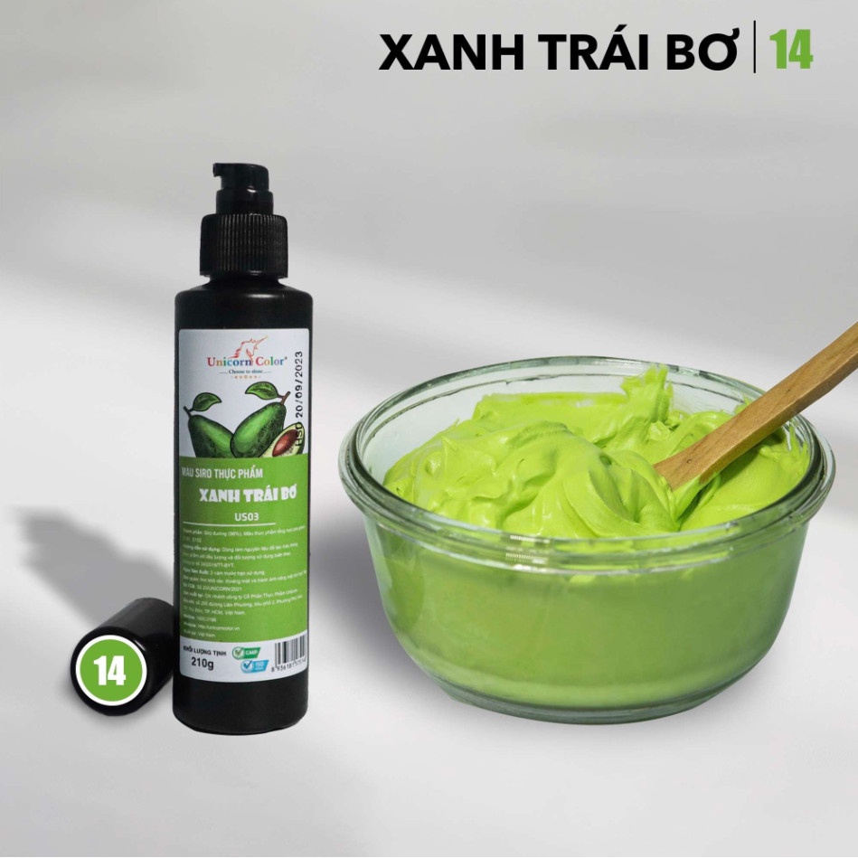 Màu thực phẩm 210g - Xanh trái bơ MS14 (Syrup color Avocado) - Unicorn color