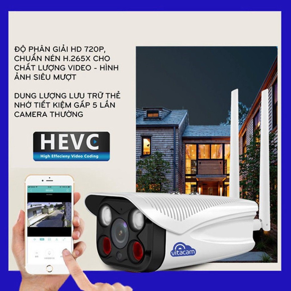 Camera IP Wifi Vitacam VB720 Pro Ngoài Trời Hình Ảnh có màu cả Đêm và Ngày - Hàng Chính Hãng bảo hành 24 tháng