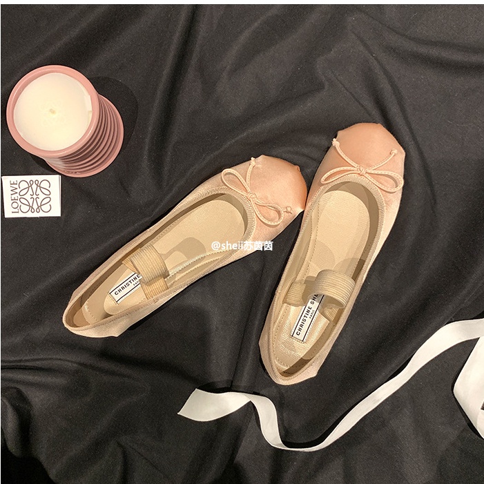 Giày Búp Bê Vải Satin Đính Nơ Xinh Xắn Cho Nữ