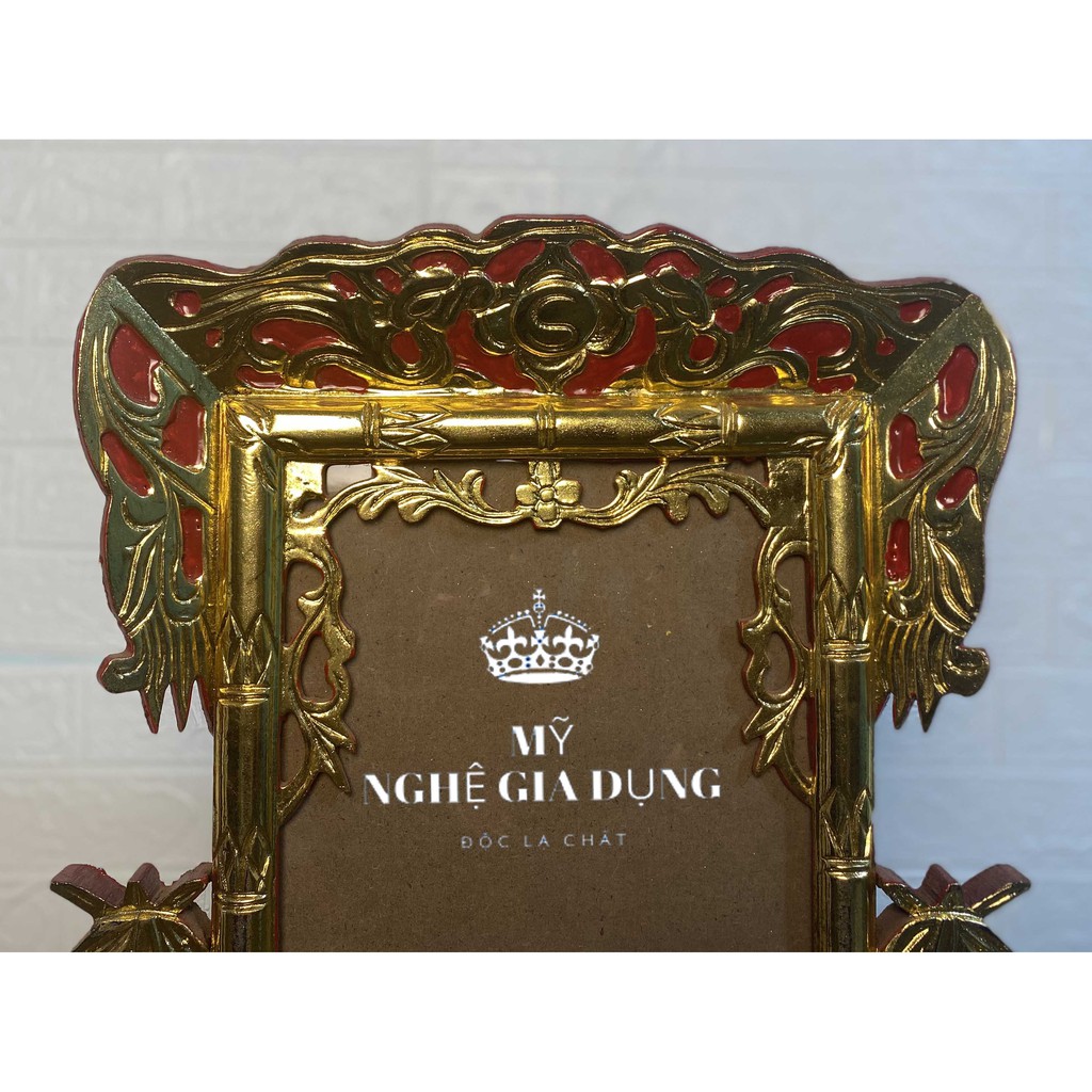 Khung ảnh thờ đơn kiểu trúc Khung ảnh đơn sơn son thiếp vàng trang trí không gian thờ cúng gỗ mít