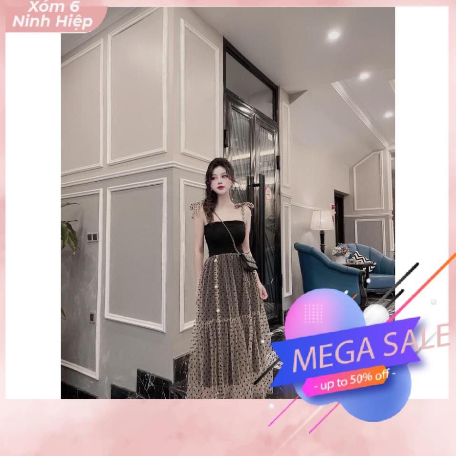 [HOT TREND 2021] Váy Maxi 2 Dây Phối Voan Chấm Bi Siêu Xinh MN | BigBuy360 - bigbuy360.vn