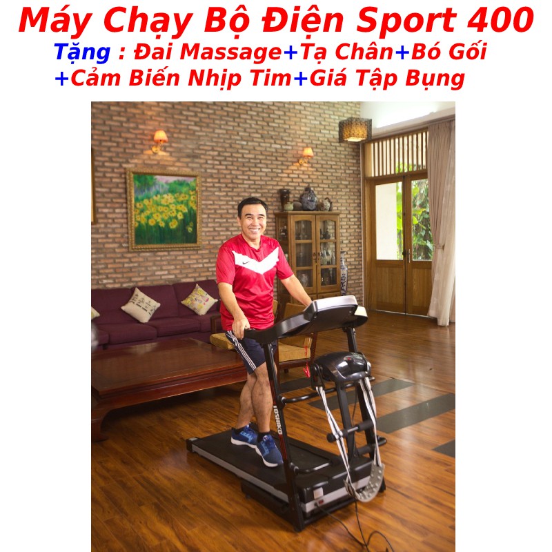 Máy chạy bộ điện Sport 400 đa chức năng tặng tạ chân yoga + giá tập cơ bụng + đai massage giảm mỡ bụng,bảo hành 5 năm