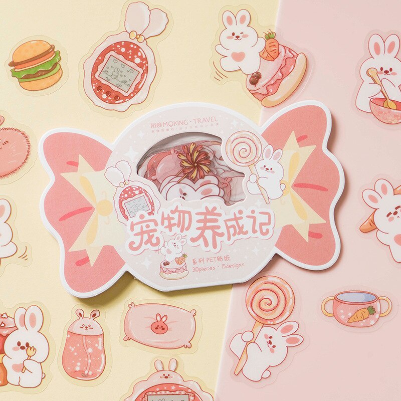Set 30 miếng dán PET chống thấm nước hình thú hoạt hình dễ thương