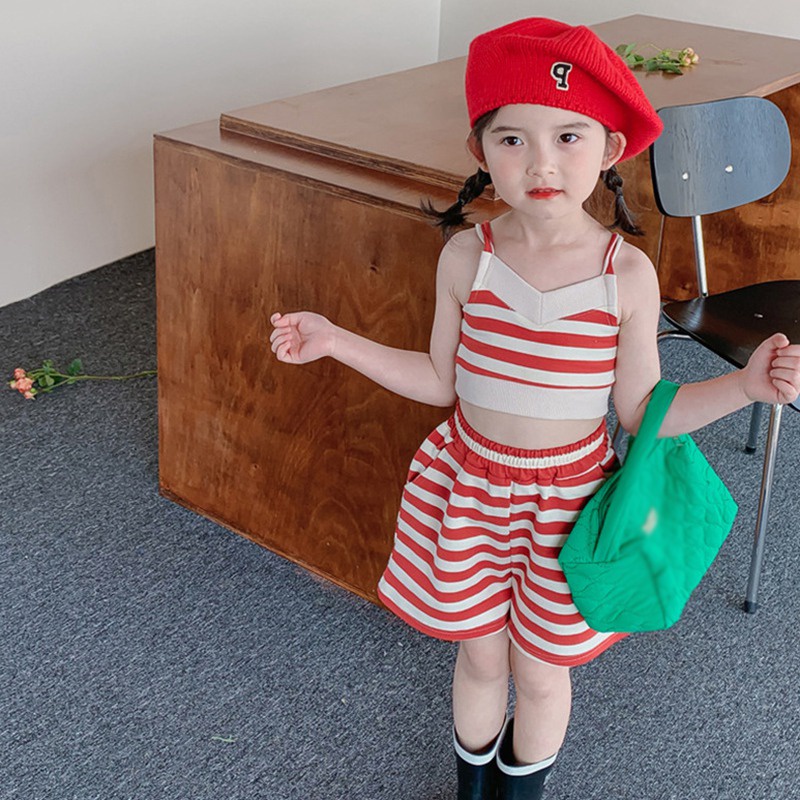 Set Áo Hai Dây Kẻ Sọc + Quần Short Thời Trang Mùa Hè Se7en Cho Bé Gái